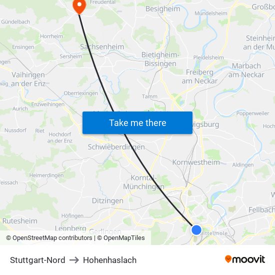 Stuttgart-Nord to Hohenhaslach map