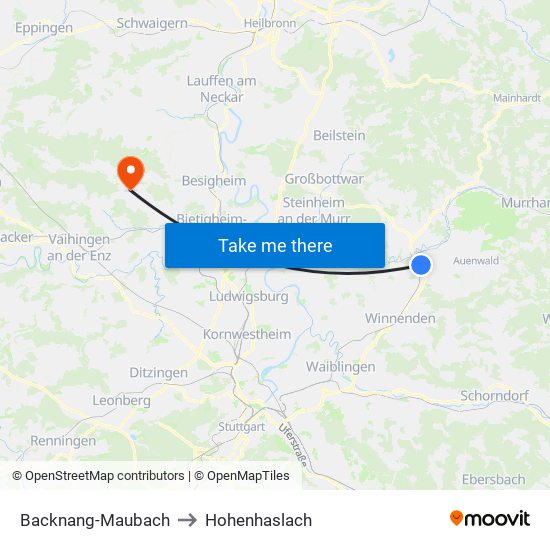 Backnang-Maubach to Hohenhaslach map