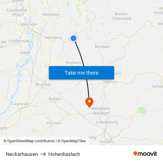 Neckarhausen to Hohenhaslach map