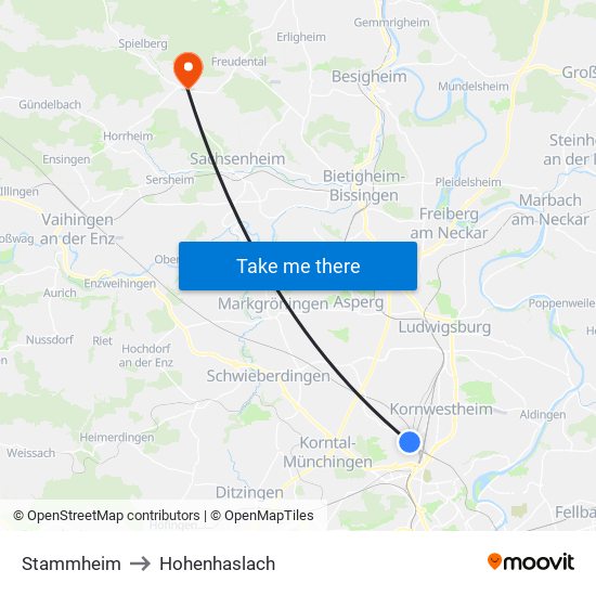 Stammheim to Hohenhaslach map