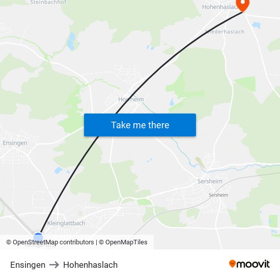 Ensingen to Hohenhaslach map