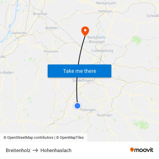 Breitenholz to Hohenhaslach map