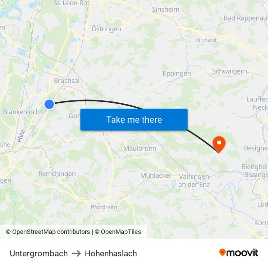 Untergrombach to Hohenhaslach map