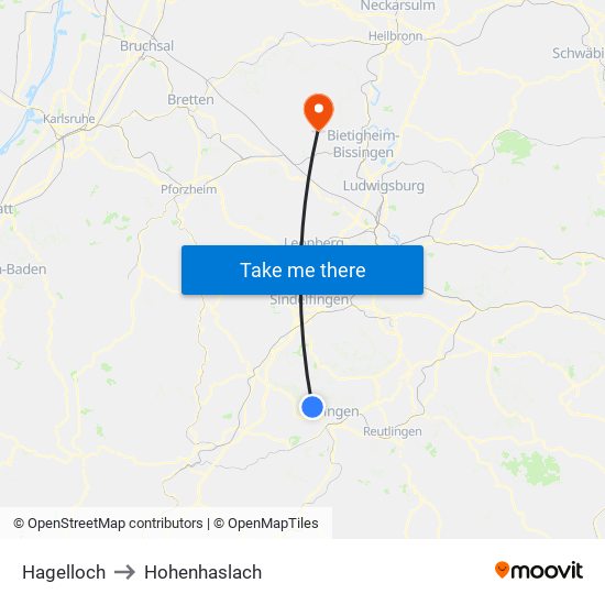 Hagelloch to Hohenhaslach map