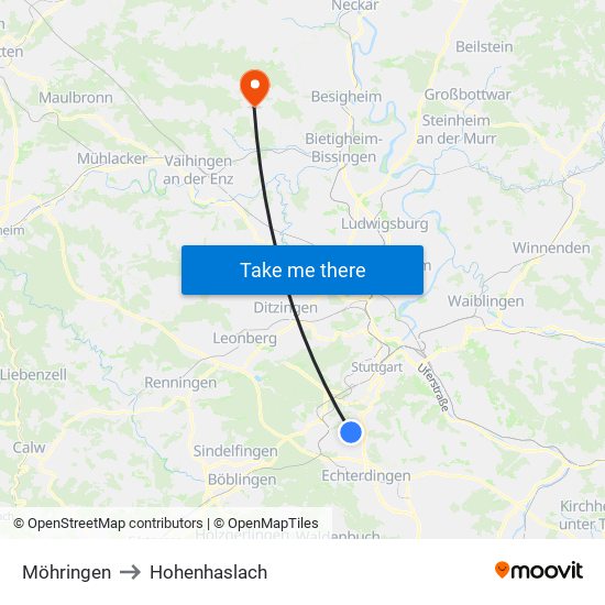 Möhringen to Hohenhaslach map