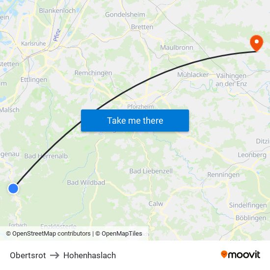 Obertsrot to Hohenhaslach map