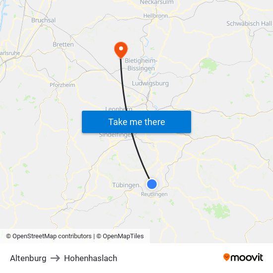 Altenburg to Hohenhaslach map