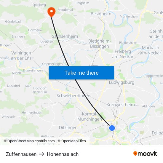 Zuffenhausen to Hohenhaslach map