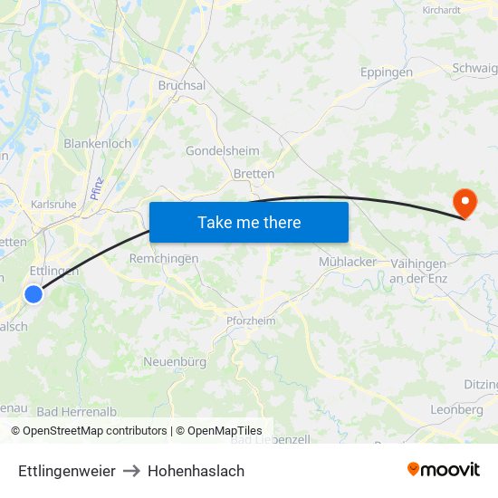 Ettlingenweier to Hohenhaslach map