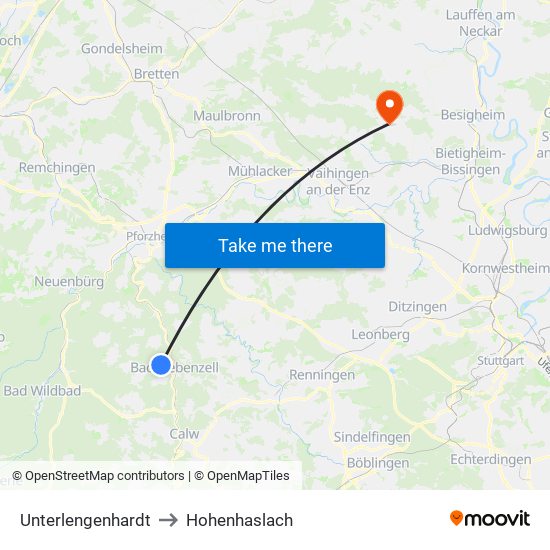 Unterlengenhardt to Hohenhaslach map