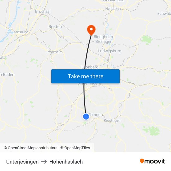 Unterjesingen to Hohenhaslach map