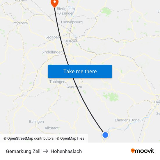 Gemarkung Zell to Hohenhaslach map