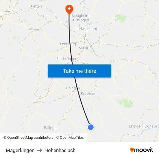 Mägerkingen to Hohenhaslach map