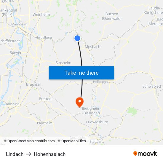 Lindach to Hohenhaslach map