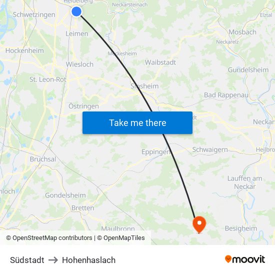 Südstadt to Hohenhaslach map