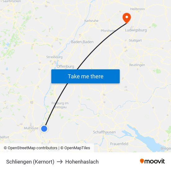 Schliengen (Kernort) to Hohenhaslach map