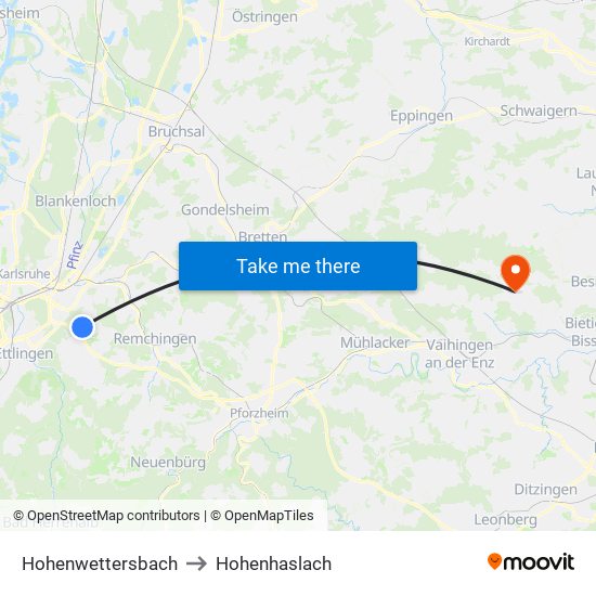Hohenwettersbach to Hohenhaslach map