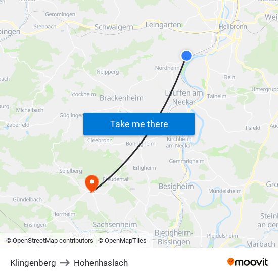 Klingenberg to Hohenhaslach map