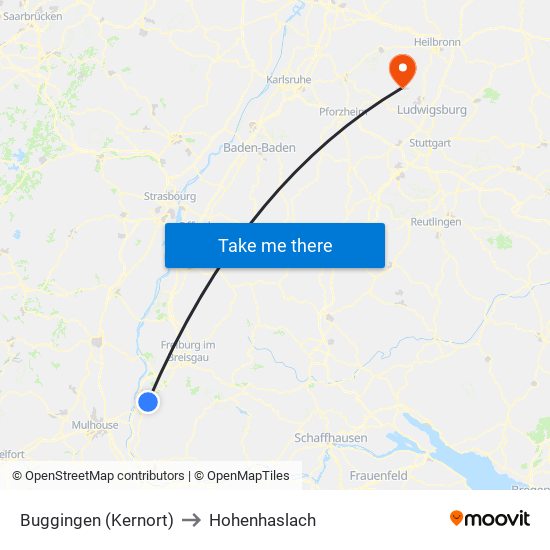Buggingen (Kernort) to Hohenhaslach map