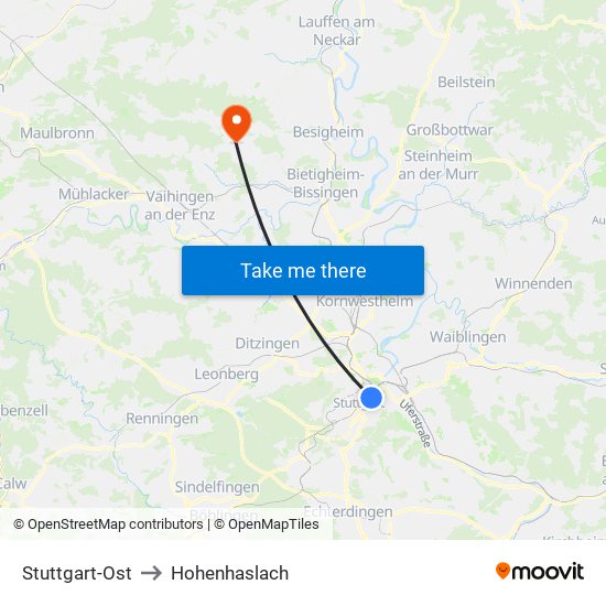 Stuttgart-Ost to Hohenhaslach map