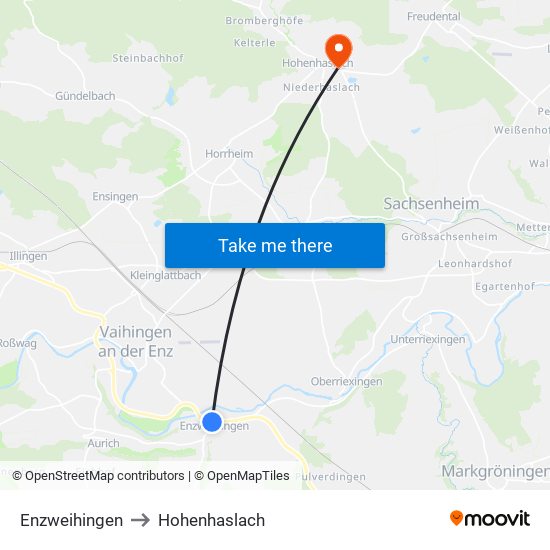 Enzweihingen to Hohenhaslach map