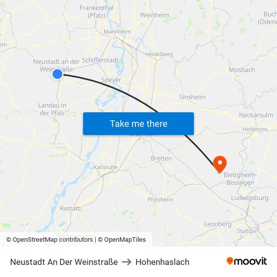 Neustadt An Der Weinstraße to Hohenhaslach map