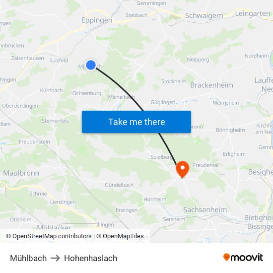 Mühlbach to Hohenhaslach map