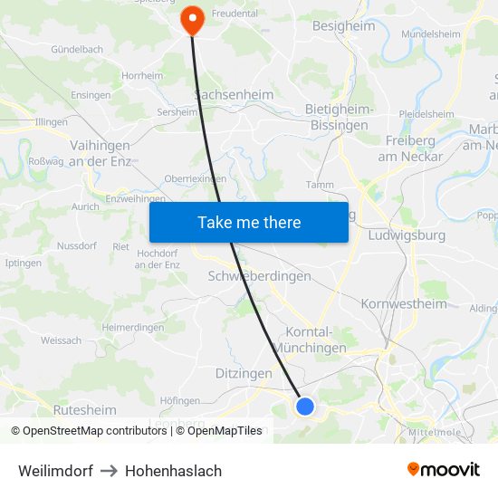 Weilimdorf to Hohenhaslach map