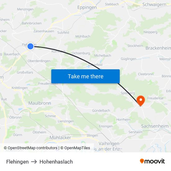 Flehingen to Hohenhaslach map