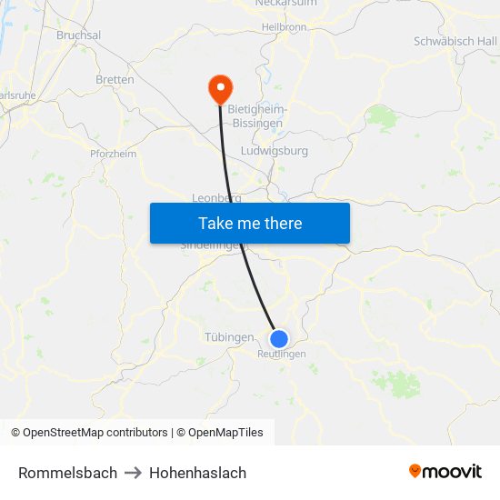 Rommelsbach to Hohenhaslach map