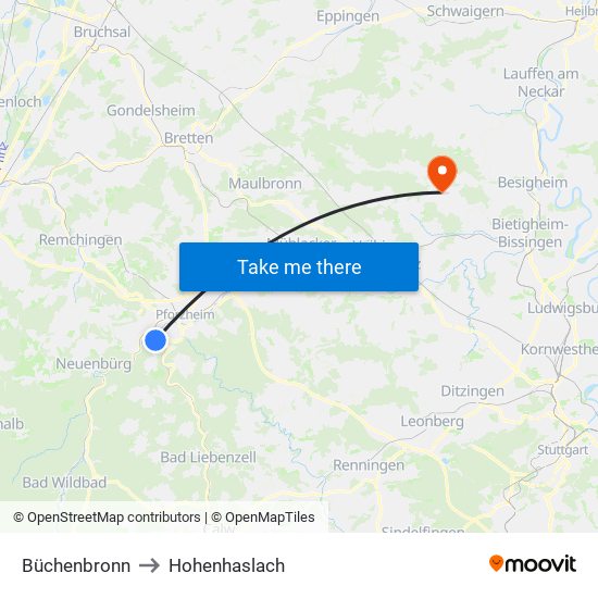 Büchenbronn to Hohenhaslach map