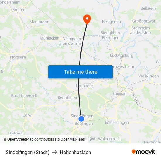 Sindelfingen (Stadt) to Hohenhaslach map