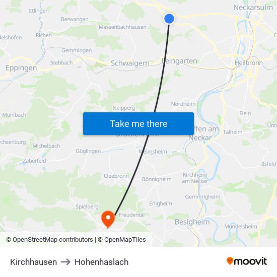 Kirchhausen to Hohenhaslach map