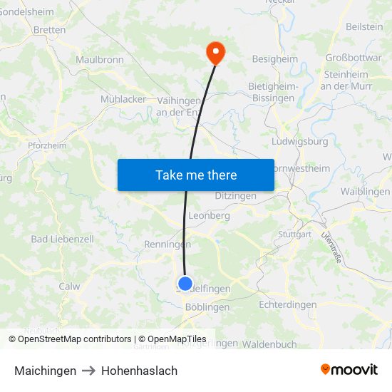 Maichingen to Hohenhaslach map