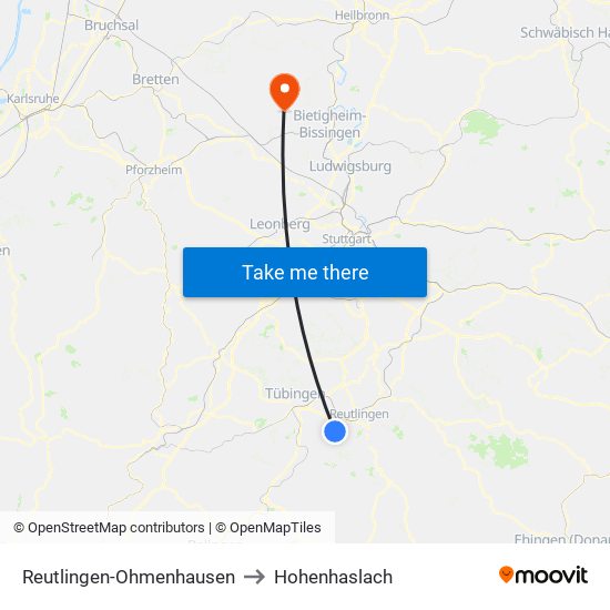 Reutlingen-Ohmenhausen to Hohenhaslach map