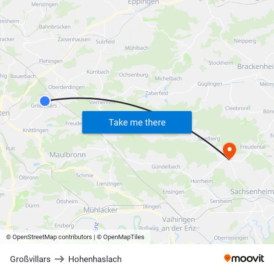 Großvillars to Hohenhaslach map