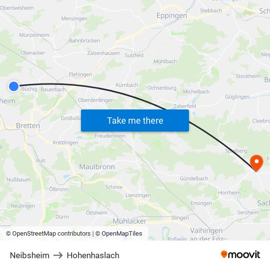 Neibsheim to Hohenhaslach map