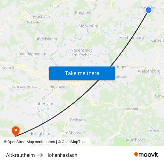 Altkrautheim to Hohenhaslach map