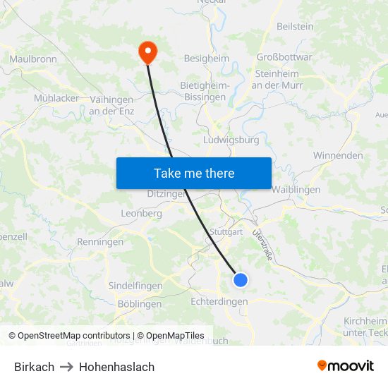 Birkach to Hohenhaslach map