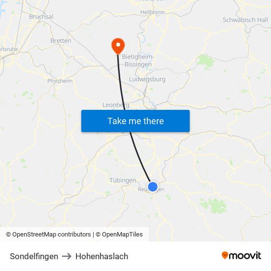 Sondelfingen to Hohenhaslach map