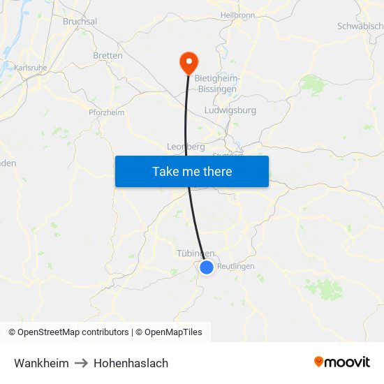 Wankheim to Hohenhaslach map