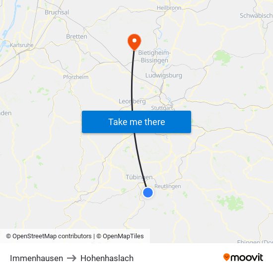 Immenhausen to Hohenhaslach map