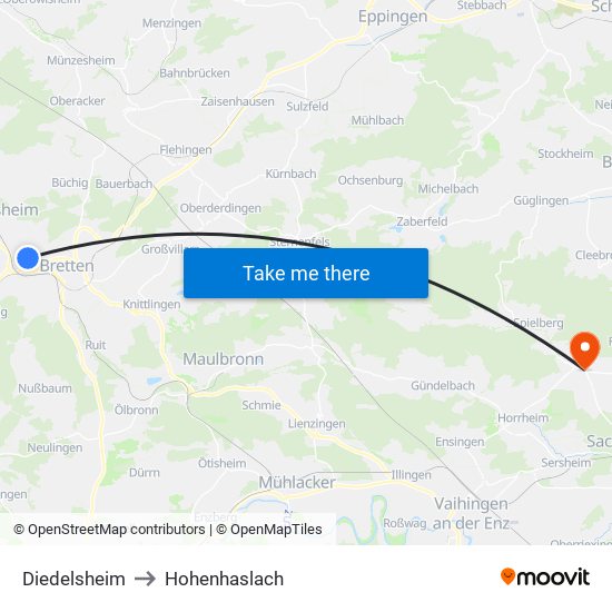 Diedelsheim to Hohenhaslach map