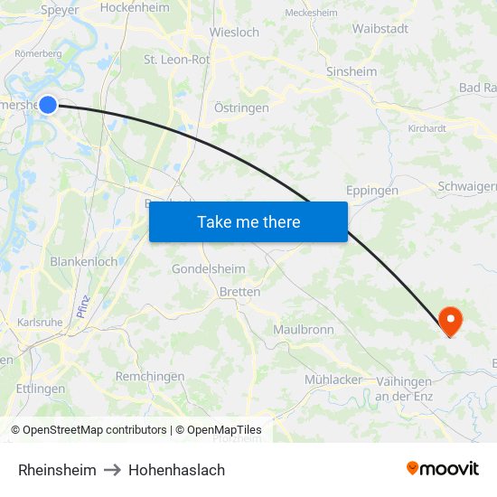 Rheinsheim to Hohenhaslach map