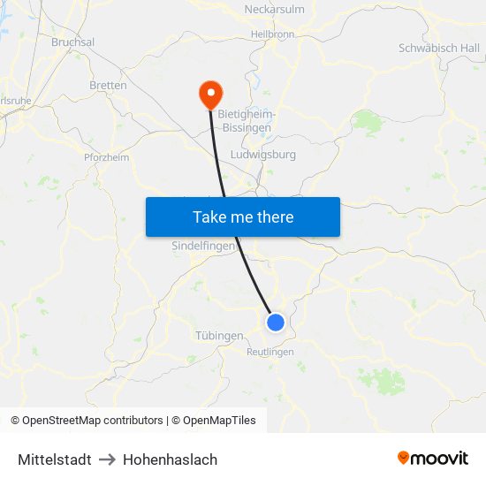 Mittelstadt to Hohenhaslach map