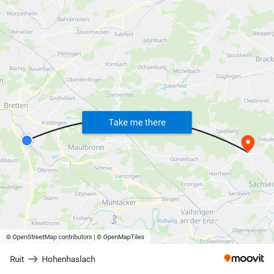 Ruit to Hohenhaslach map