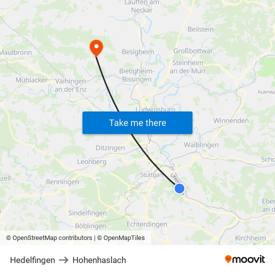 Hedelfingen to Hohenhaslach map