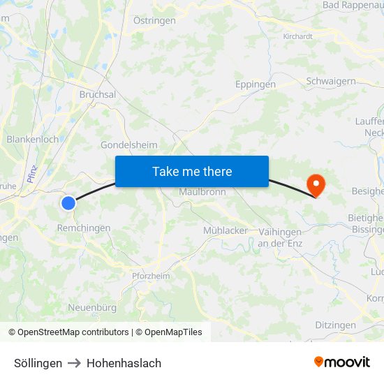 Söllingen to Hohenhaslach map