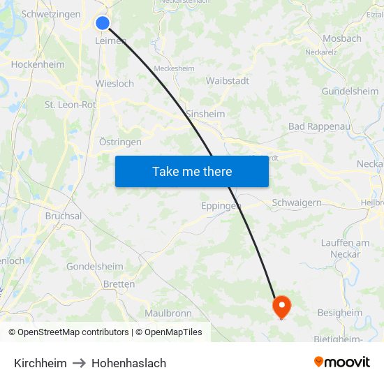 Kirchheim to Hohenhaslach map