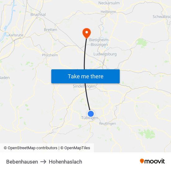 Bebenhausen to Hohenhaslach map